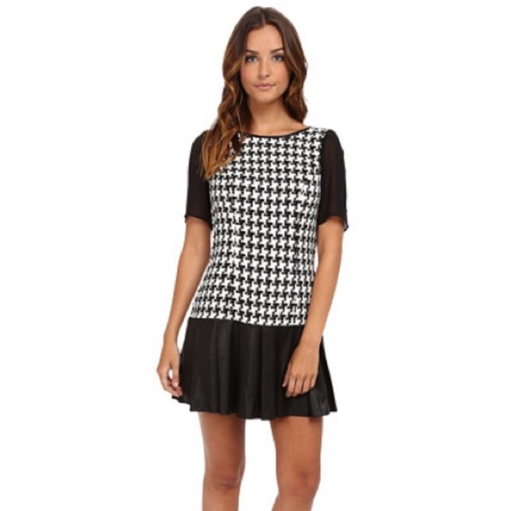 BCBGeneration Checkered Knit Faux Leather‎ Dress 4